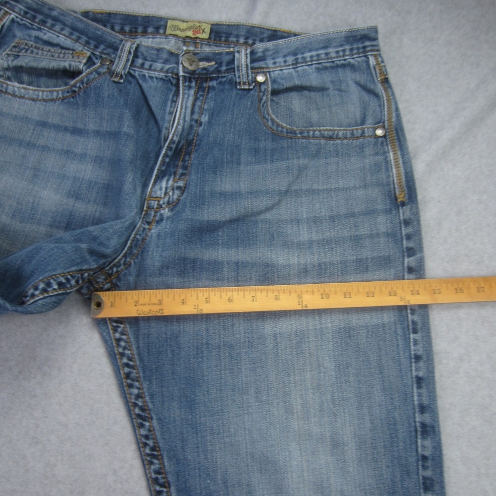 Wrangler 20X Jeans mens 38x36 Blue Straight Leg Medium Wash Western‎ Distressed - Picture 11 of 14